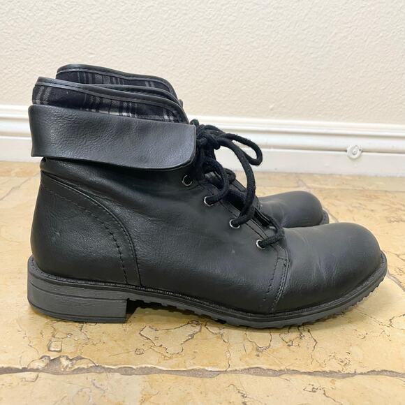 Route 66 Womens Bootie Sz 8 Whimsigoth Witchy Ankle Lace Up Plaid Fold Over Boho - Picture 1 of 12